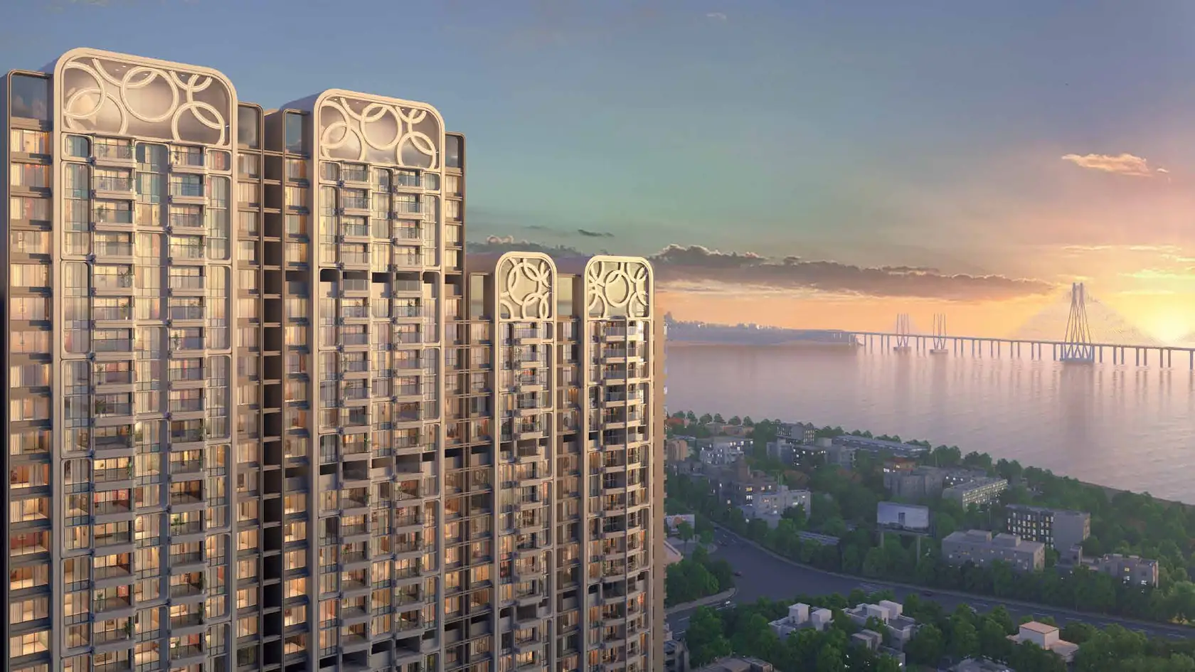 L&T Island Cove Mahim West towers overlooking the Bandra–Worli Sea Link